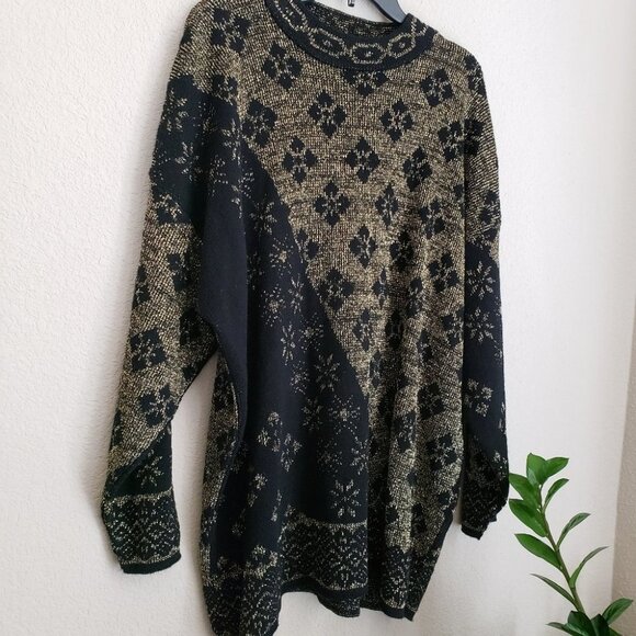 VINTAGE UGLY CHRISTMAS SWEATER-Black Gold Round Neck -SIZE 22W- 1980'S - Picture 4 of 12